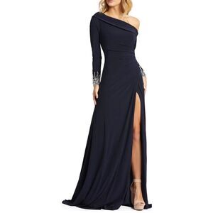 Mac Duggal One Shoulder Long Sleeve Jersey Gown NWOT Size 8